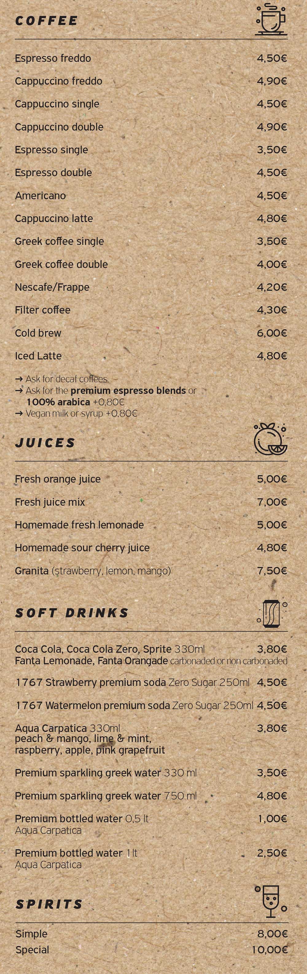 The menu of Pantry coffee and brunch spot in Naxos